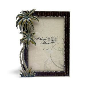 Ashleigh Manor Enameled Metal Jeweled Palm Trees 4x6 Photo Frame Green Brown